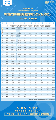 2024年5月中國軟件與信息技術服務業收入榜單揭曉，北京單月收入突破兩千億元大關